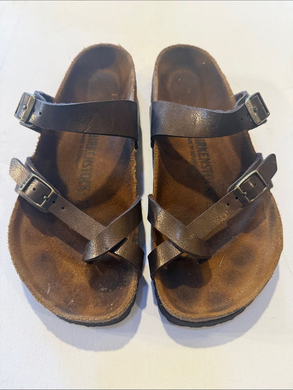 Birkenstock Brown Leather Crisscross Buckle Sandals